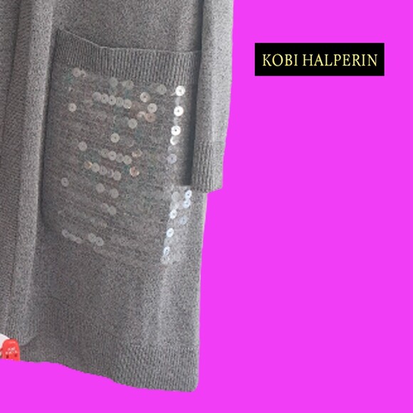 KOBI HALPERIN NEW PHOEBE Sequin Pockets Open Front Midi Cardigan XL - Picture 6 of 12